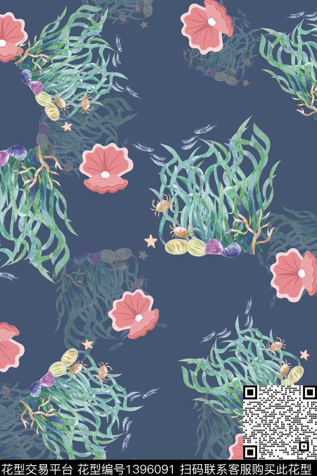 连衣裙清爽底花卉海洋数码印花华亿平台下载（图片编号: 1396091） - 瓦栏（Walan）