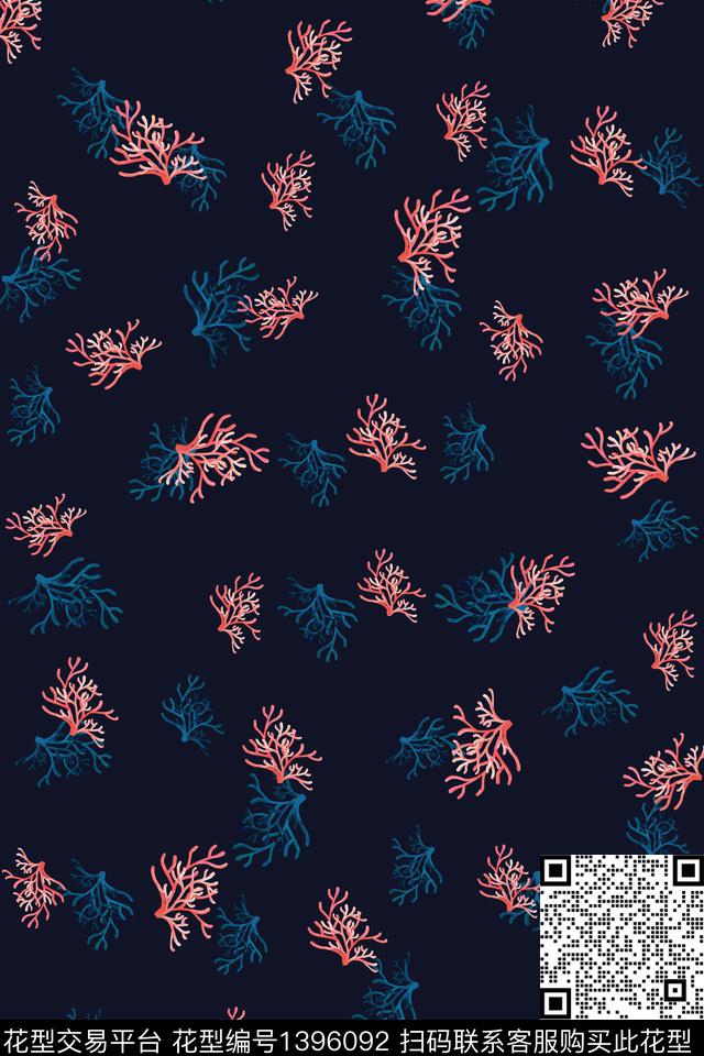 连衣裙清爽底花卉海洋数码印花华亿平台下载（图片编号: 1396092） - 瓦栏（Walan）