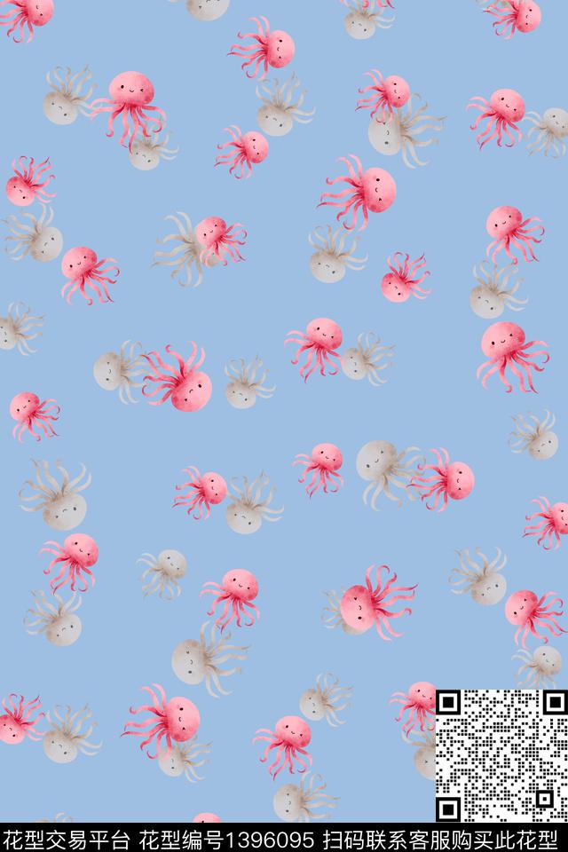 连衣裙清爽底花卉海洋数码印花华亿平台下载（图片编号: 1396095） - 瓦栏（Walan）