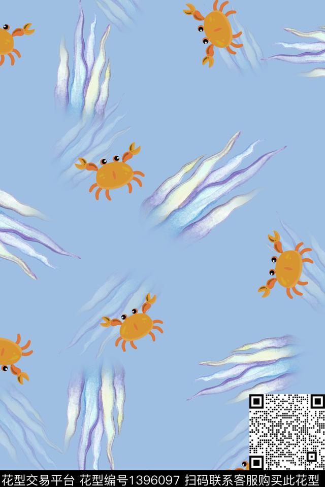 连衣裙清爽底花卉海洋数码印花华亿平台下载（图片编号: 1396097） - 瓦栏（Walan）