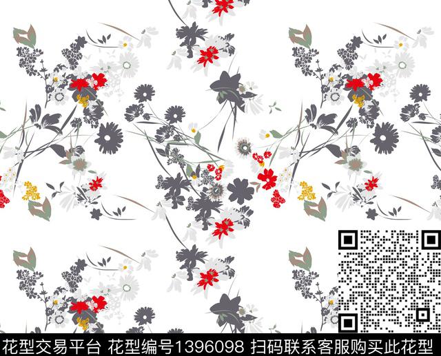 简约清爽底花卉抽象数码印花华亿平台下载（图片编号: 1396098） - 瓦栏（Walan）