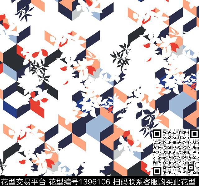 简约几何花卉抽象数码印花华亿平台下载（图片编号: 1396106） - 瓦栏（Walan）