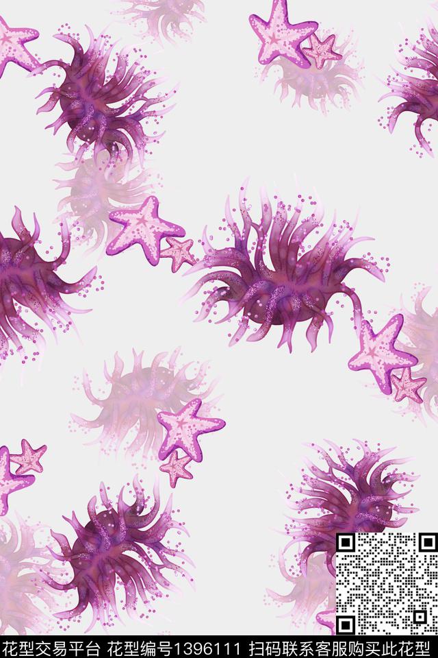 连衣裙清爽底花卉海洋数码印花华亿平台下载（图片编号: 1396111） - 瓦栏（Walan）