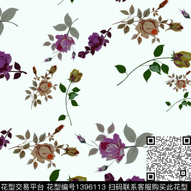 简约花卉抽象数码印花华亿平台下载（图片编号: 1396113） - 瓦栏（Walan）