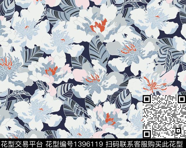 抽象时尚大花大牌风数码印花华亿平台下载（图片编号: 1396119） - 瓦栏（Walan）