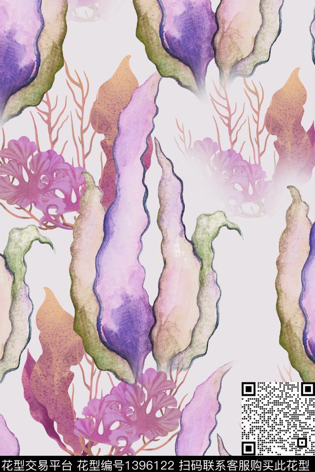 连衣裙清爽底花卉海洋数码印花华亿平台下载（图片编号: 1396122） - 瓦栏（Walan）