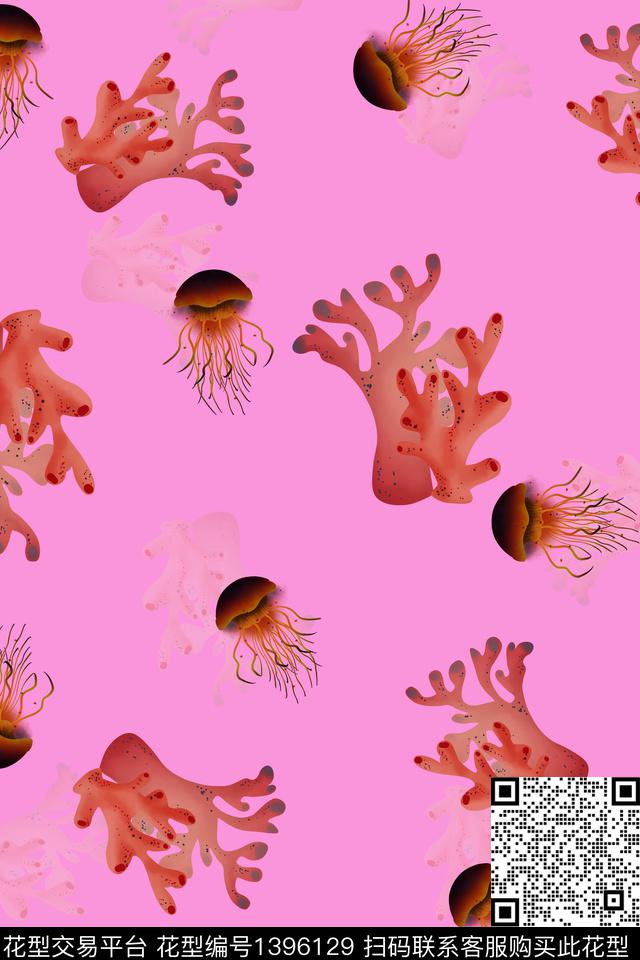 连衣裙清爽底花卉海洋数码印花华亿平台下载（图片编号: 1396129） - 瓦栏（Walan）