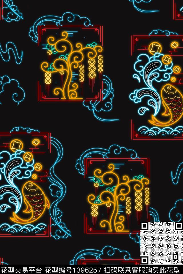 线条画大牌风霓虹灯数码印花华亿平台下载（图片编号: 1396257） - 瓦栏（Walan）