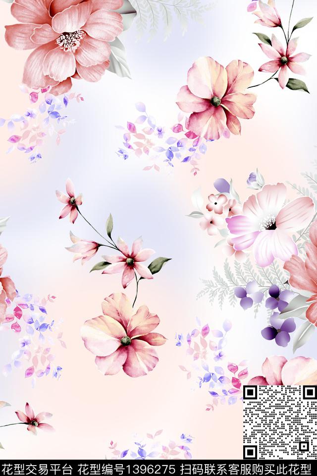 清爽底花卉花卉大牌风数码印花华亿平台下载（图片编号: 1396275） - 瓦栏（Walan）