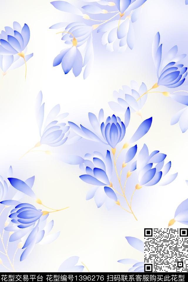 清爽底花卉花卉大牌风数码印花华亿平台下载（图片编号: 1396276） - 瓦栏（Walan）