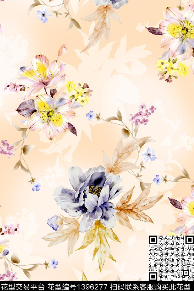 清爽底花卉花卉大牌风数码印花华亿平台下载（图片编号: 1396277） - 瓦栏（Walan）