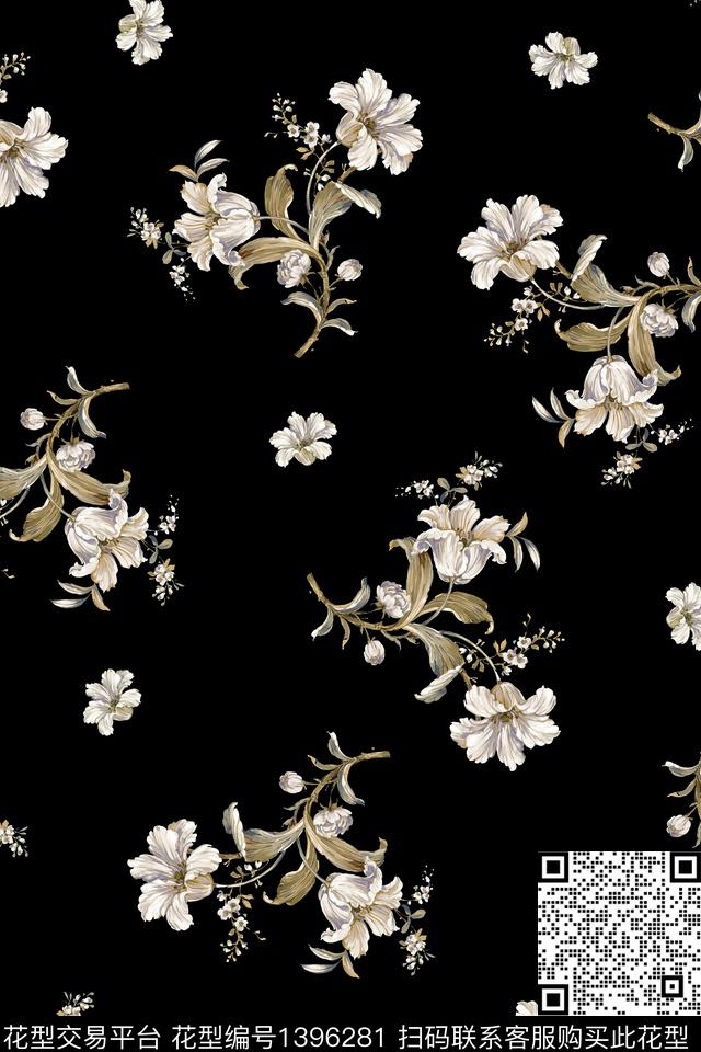 花卉大牌风小清新数码印花华亿平台下载（图片编号: 1396281） - 瓦栏（Walan）