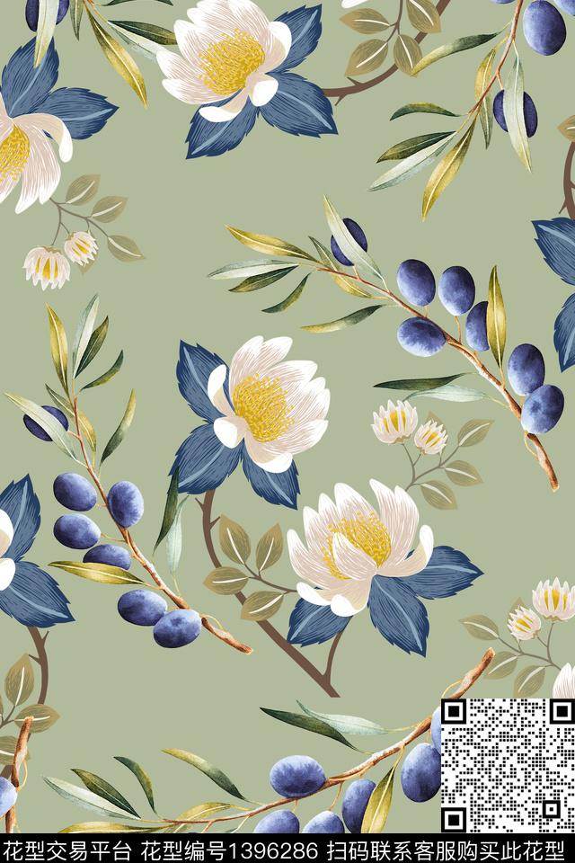 清爽底花卉花卉大牌风数码印花华亿平台下载（图片编号: 1396286） - 瓦栏（Walan）