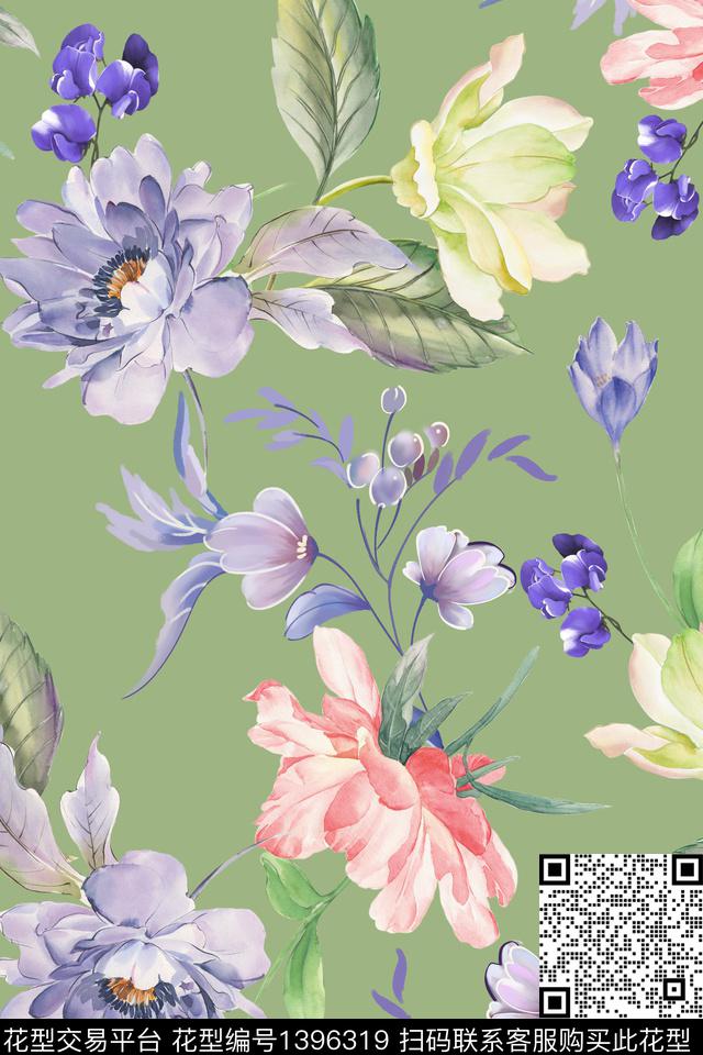 清爽底花卉花卉大牌风数码印花华亿平台下载（图片编号: 1396319） - 瓦栏（Walan）