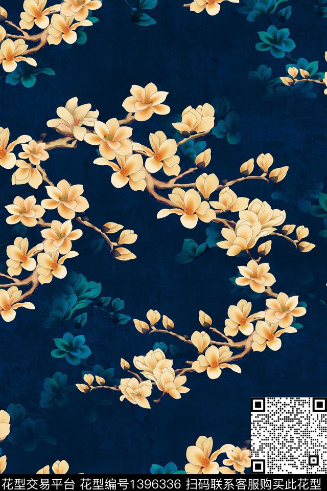 花卉大牌风香云纱数码印花华亿平台下载（图片编号: 1396336） - 瓦栏（Walan）