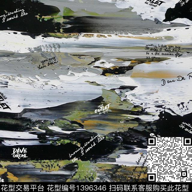 字母油画华亿平台2021新品数码印花华亿平台下载（图片编号: 1396346） - 瓦栏（Walan）