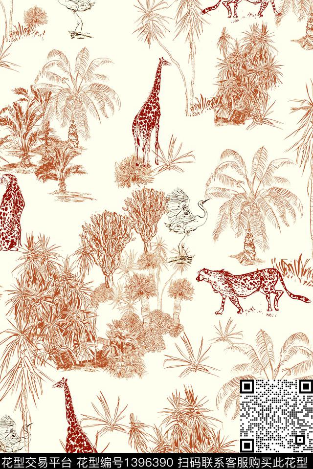 绿植树叶女装大牌风数码印花华亿平台下载（图片编号: 1396390） - 瓦栏（Walan）