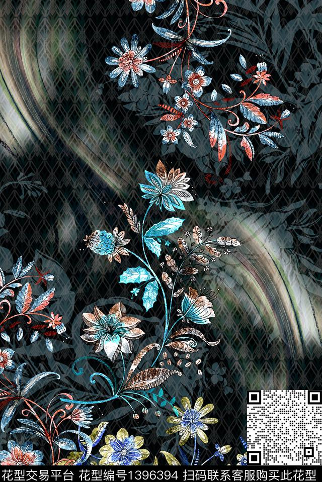 女装定位花绿植树叶大牌风数码印花华亿平台下载（图片编号: 1396394） - 瓦栏（Walan）