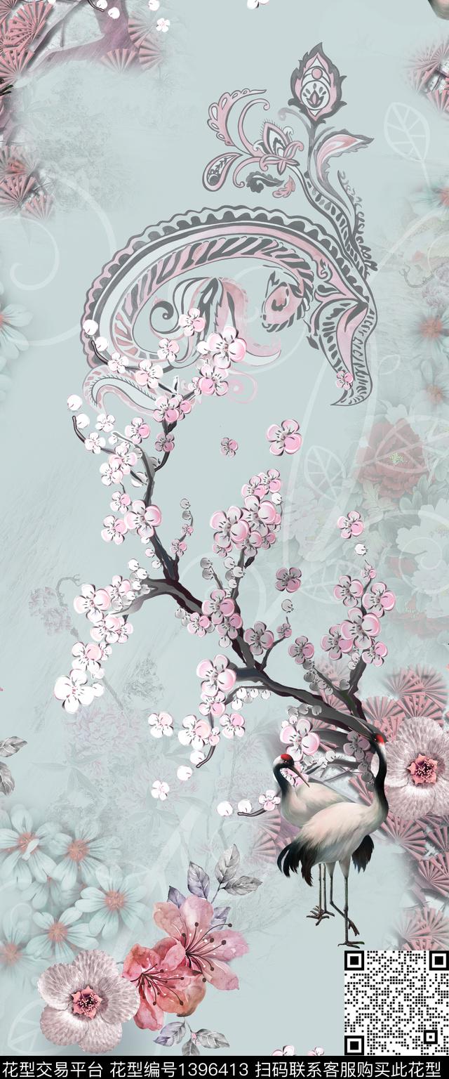 花卉旗袍真丝数码印花华亿平台下载（图片编号: 1396413） - 瓦栏（Walan）