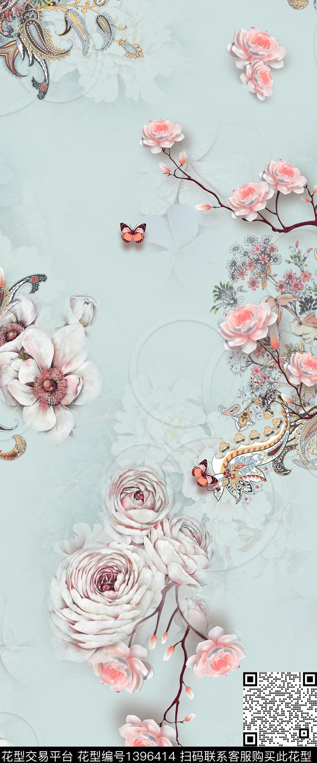 花卉旗袍真丝数码印花华亿平台下载（图片编号: 1396414） - 瓦栏（Walan）