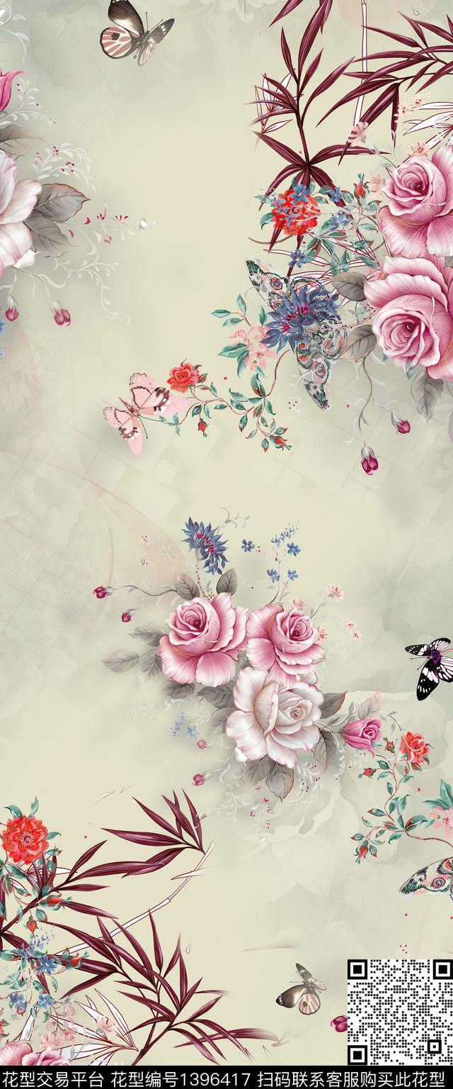 花卉旗袍真丝数码印花华亿平台下载（图片编号: 1396417） - 瓦栏（Walan）
