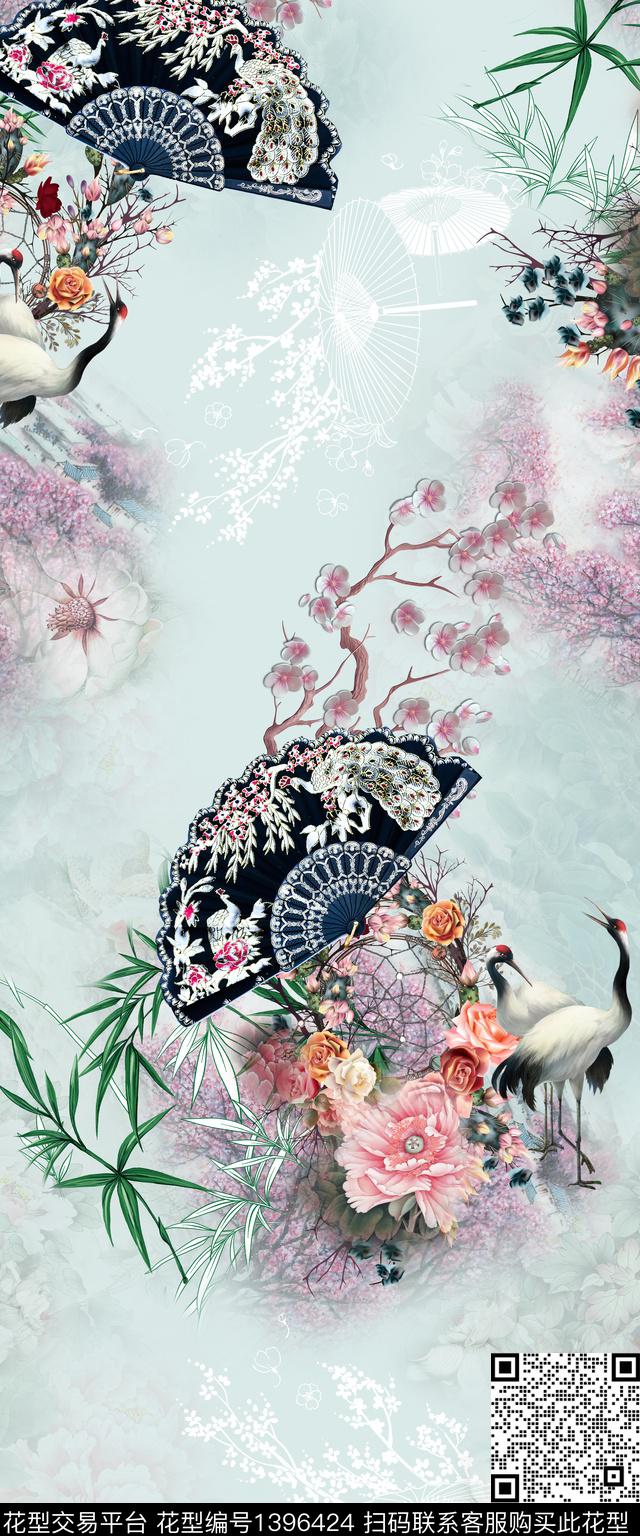 花卉旗袍真丝数码印花华亿平台下载（图片编号: 1396424） - 瓦栏（Walan）