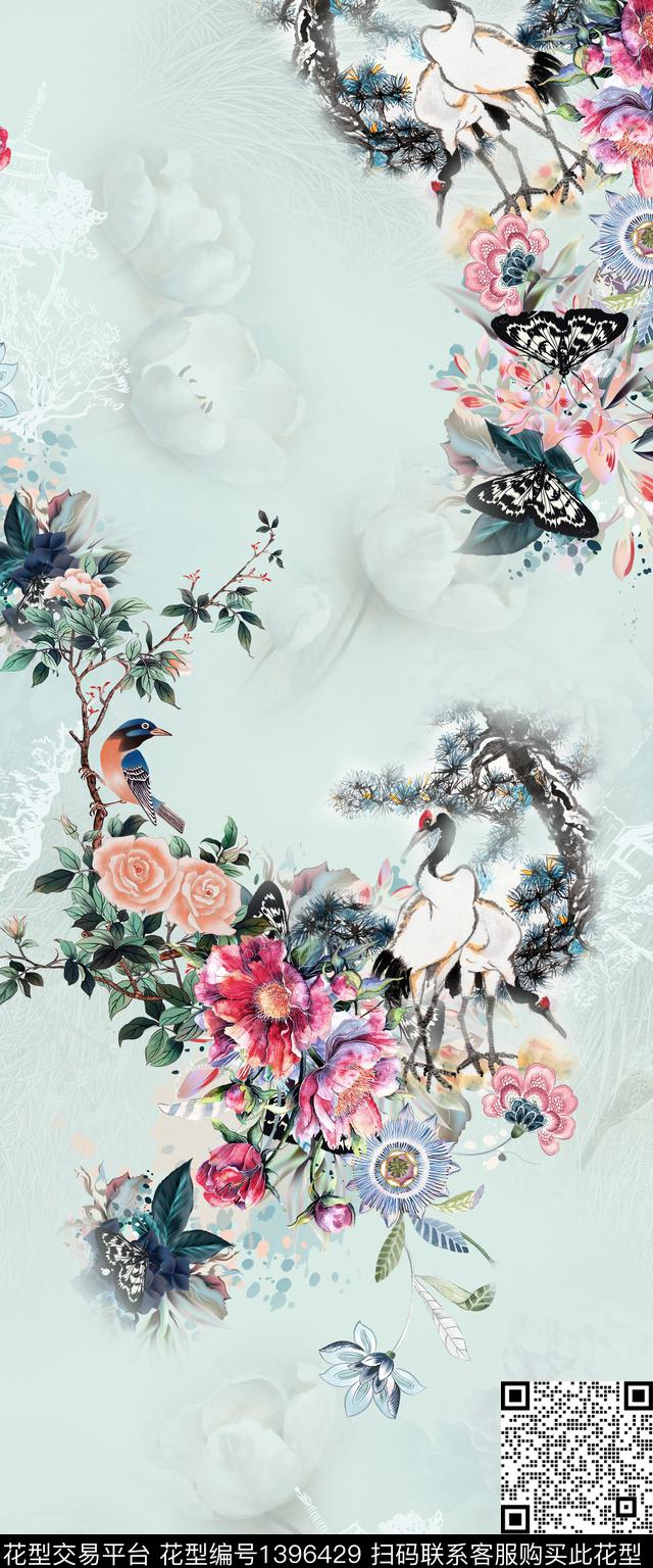 花卉旗袍真丝数码印花华亿平台下载（图片编号: 1396429） - 瓦栏（Walan）