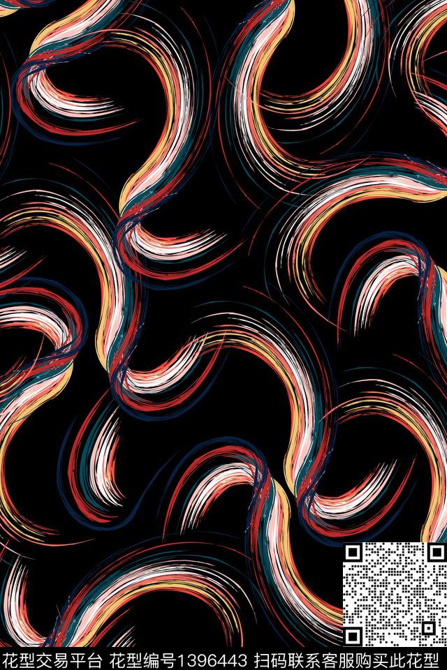 几何线条笔触数码印花华亿平台下载（图片编号: 1396443） - 瓦栏（Walan）