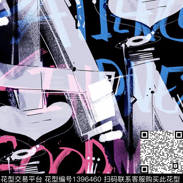 字母渐变笔触数码印花华亿平台下载（图片编号: 1396460） - 瓦栏（Walan）