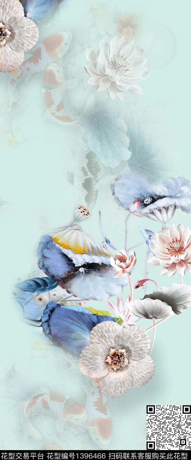 花卉旗袍真丝数码印花华亿平台下载（图片编号: 1396466） - 瓦栏（Walan）