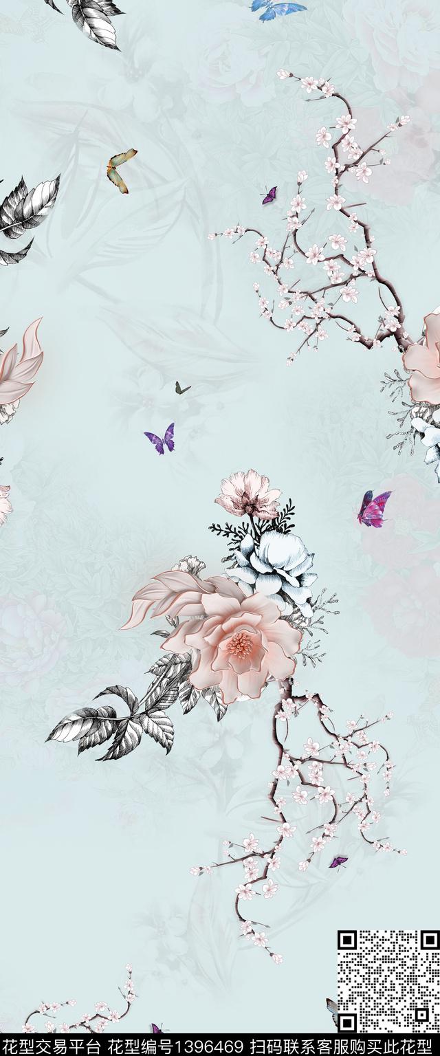 花卉旗袍真丝数码印花华亿平台下载（图片编号: 1396469） - 瓦栏（Walan）