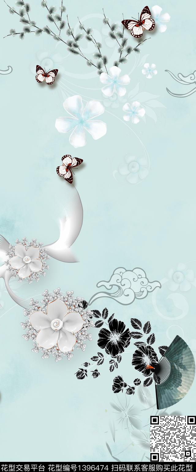 花卉旗袍真丝数码印花华亿平台下载（图片编号: 1396474） - 瓦栏（Walan）