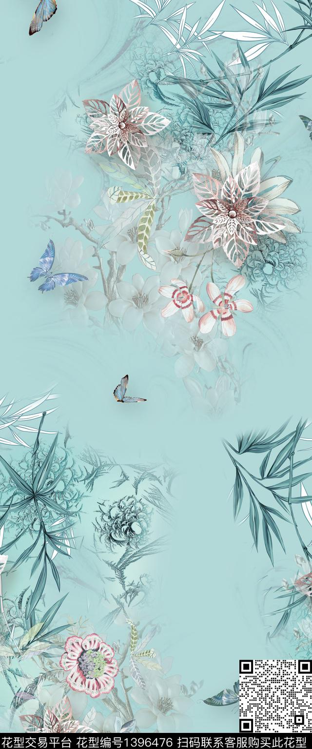 花卉旗袍真丝数码印花华亿平台下载（图片编号: 1396476） - 瓦栏（Walan）