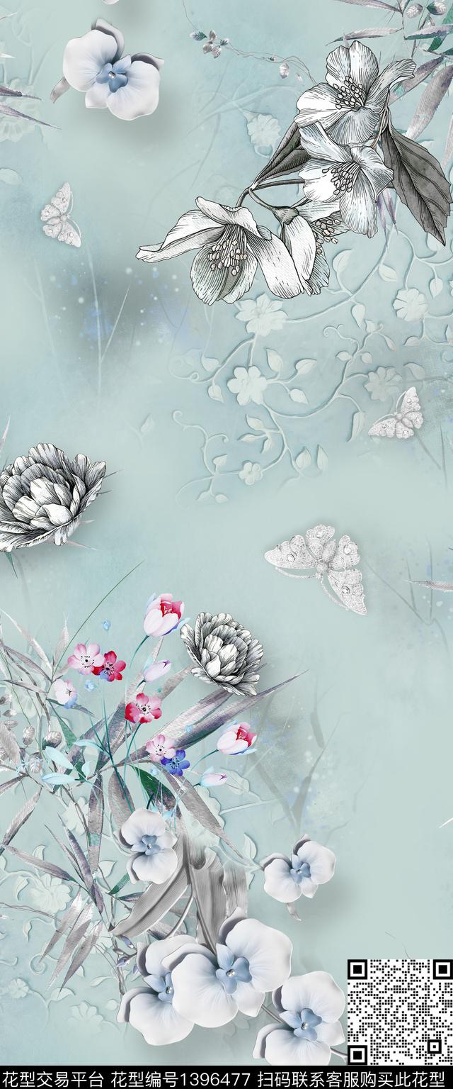 花卉旗袍真丝数码印花华亿平台下载（图片编号: 1396477） - 瓦栏（Walan）