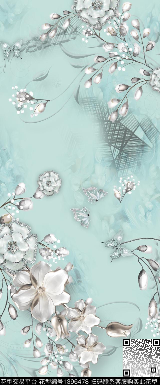 花卉旗袍真丝数码印花华亿平台下载（图片编号: 1396478） - 瓦栏（Walan）