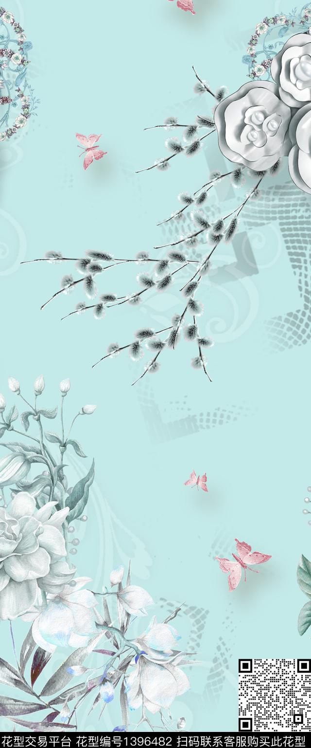 花卉旗袍真丝数码印花华亿平台下载（图片编号: 1396482） - 瓦栏（Walan）