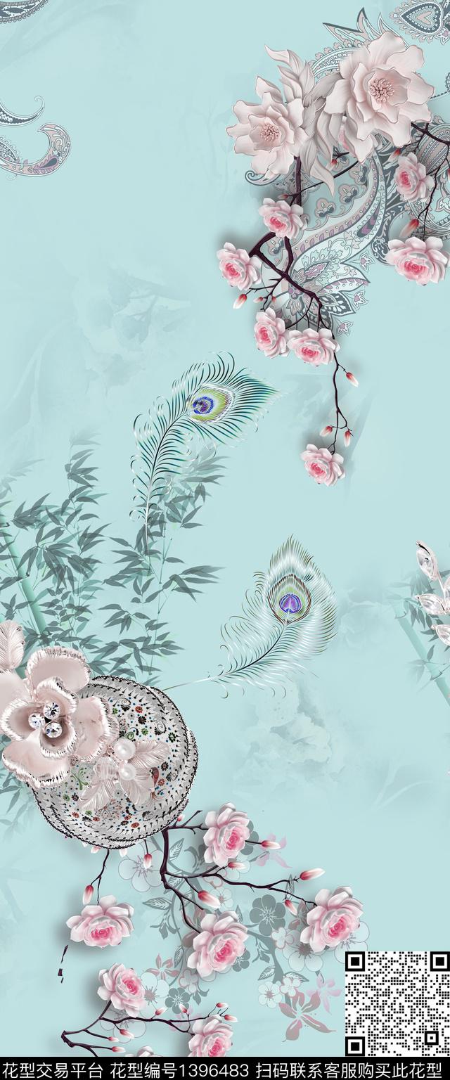 花卉旗袍真丝数码印花华亿平台下载（图片编号: 1396483） - 瓦栏（Walan）