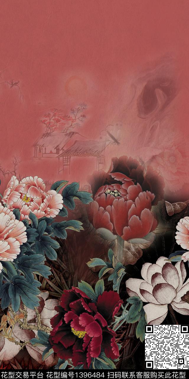 花卉香云纱真丝数码印花华亿平台下载（图片编号: 1396484） - 瓦栏（Walan）
