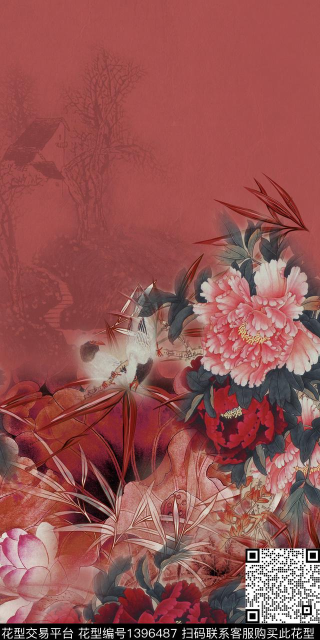 花卉香云纱真丝数码印花华亿平台下载（图片编号: 1396487） - 瓦栏（Walan）