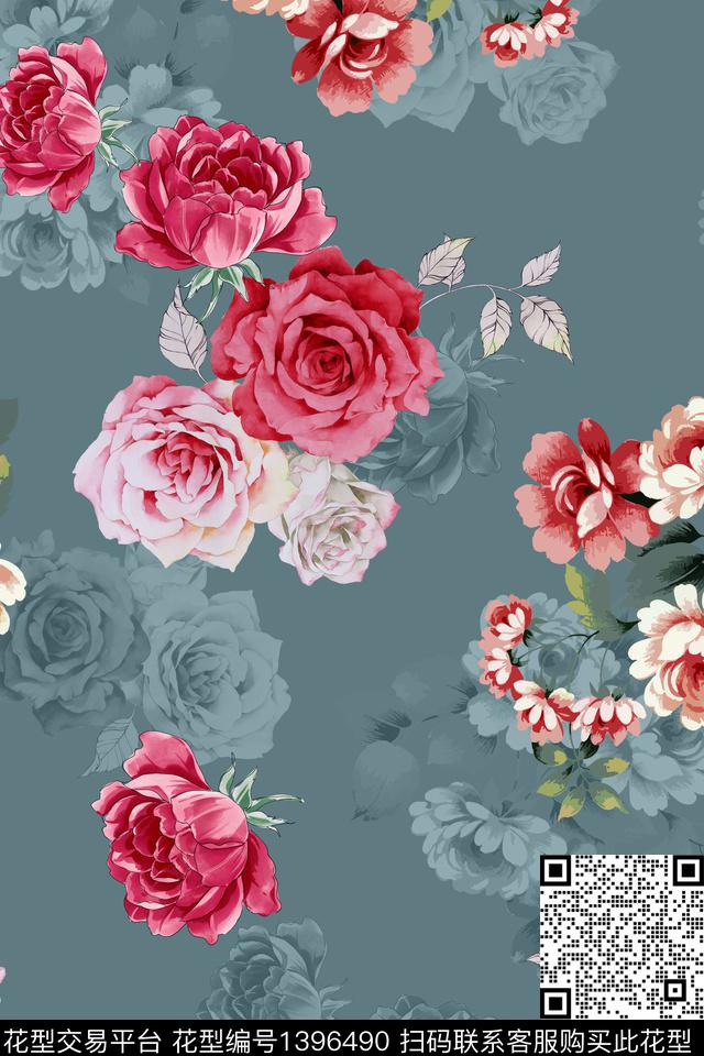 清爽底花卉花卉大牌风数码印花华亿平台下载（图片编号: 1396490） - 瓦栏（Walan）