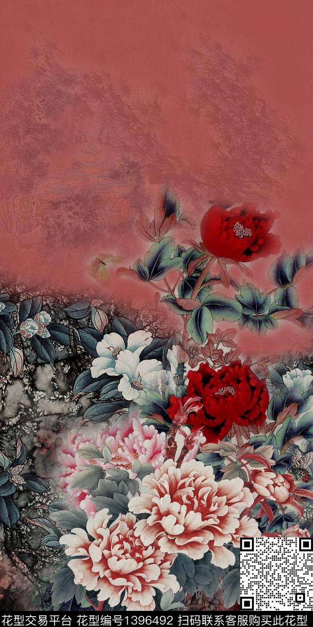 花卉香云纱真丝数码印花华亿平台下载（图片编号: 1396492） - 瓦栏（Walan）