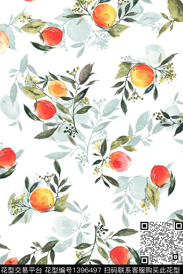 水果绿植树叶清爽底花卉数码印花华亿平台下载（图片编号: 1396497） - 瓦栏（Walan）
