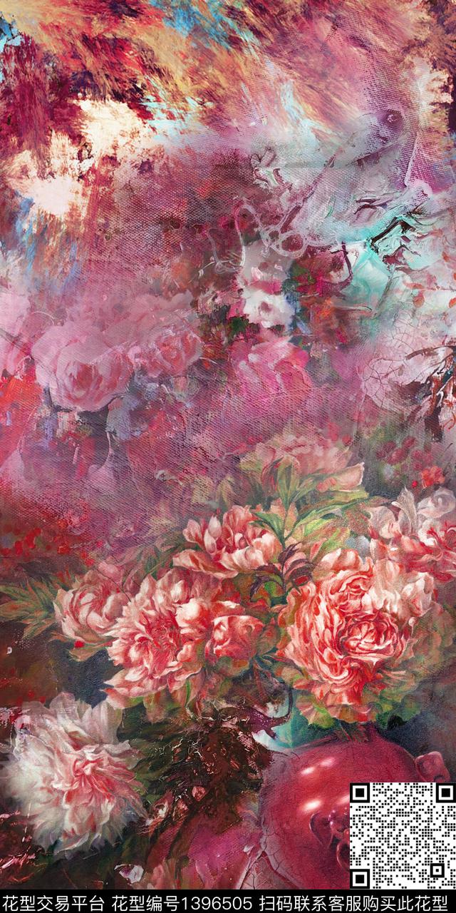 油画华亿平台花卉真丝数码印花华亿平台下载（图片编号: 1396505） - 瓦栏（Walan）