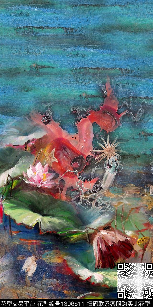 油画华亿平台花卉真丝数码印花华亿平台下载（图片编号: 1396511） - 瓦栏（Walan）