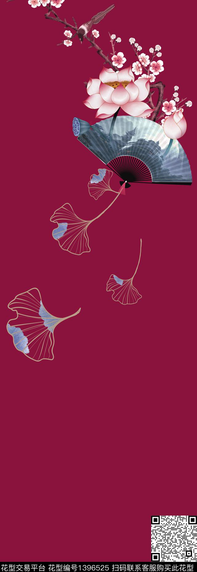 花卉真丝中国风定位花数码印花华亿平台下载（图片编号: 1396525） - 瓦栏（Walan）