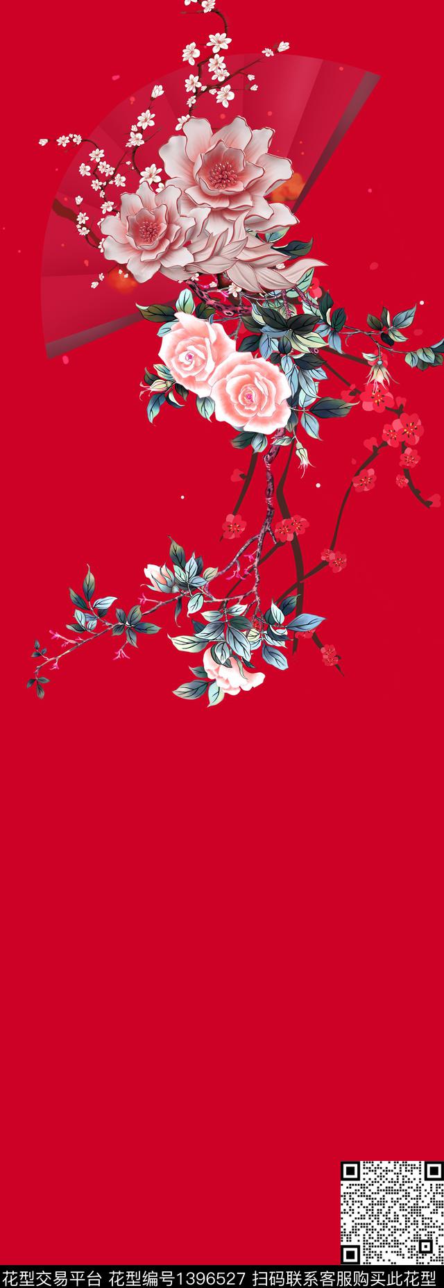 花卉真丝中国风定位花数码印花华亿平台下载（图片编号: 1396527） - 瓦栏（Walan）