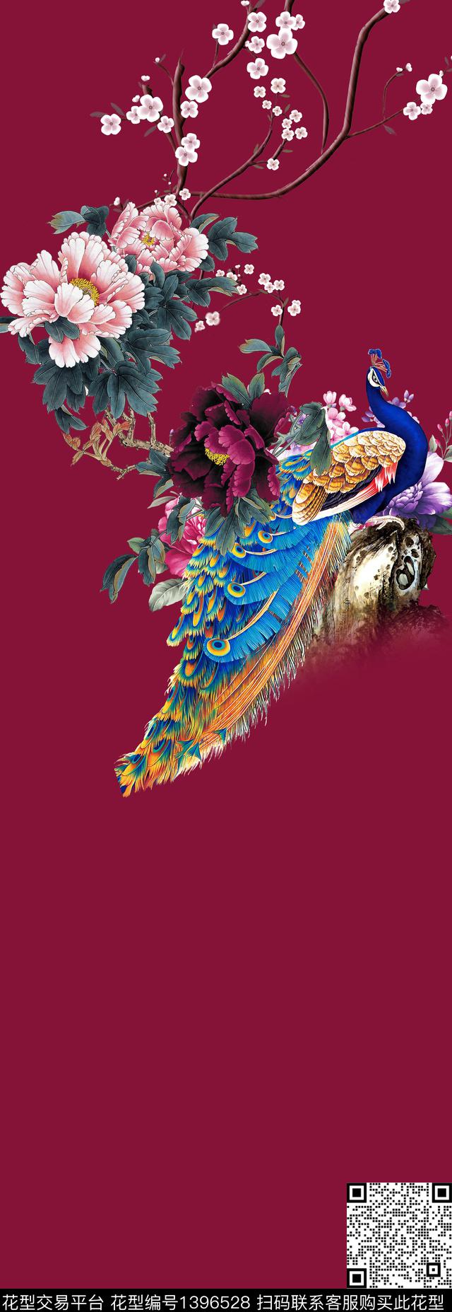 花卉真丝中国风定位花数码印花华亿平台下载（图片编号: 1396528） - 瓦栏（Walan）