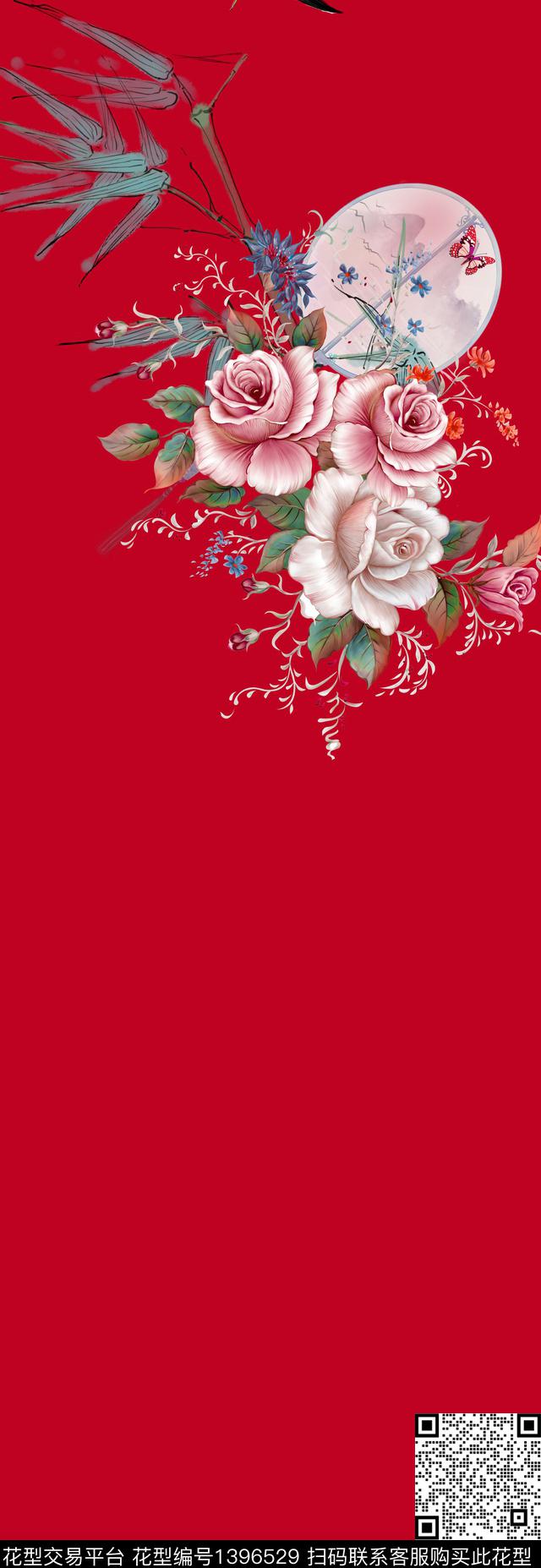 花卉真丝中国风定位花数码印花华亿平台下载（图片编号: 1396529） - 瓦栏（Walan）