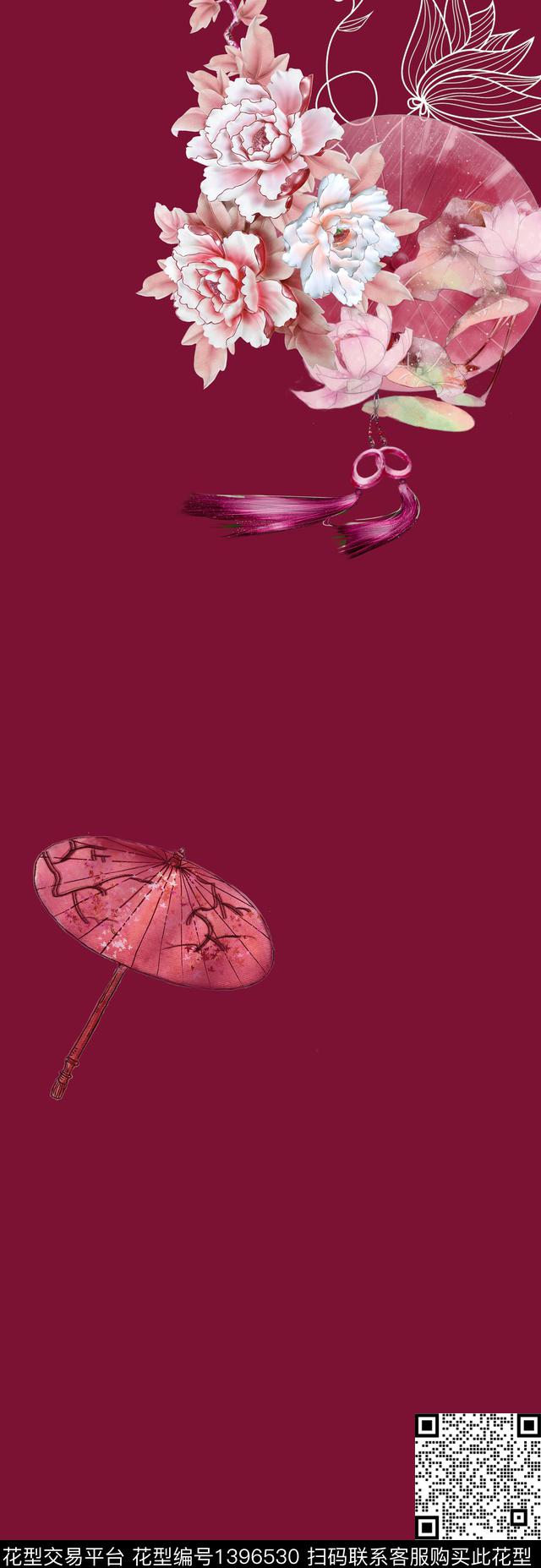 花卉真丝中国风定位花数码印花华亿平台下载（图片编号: 1396530） - 瓦栏（Walan）