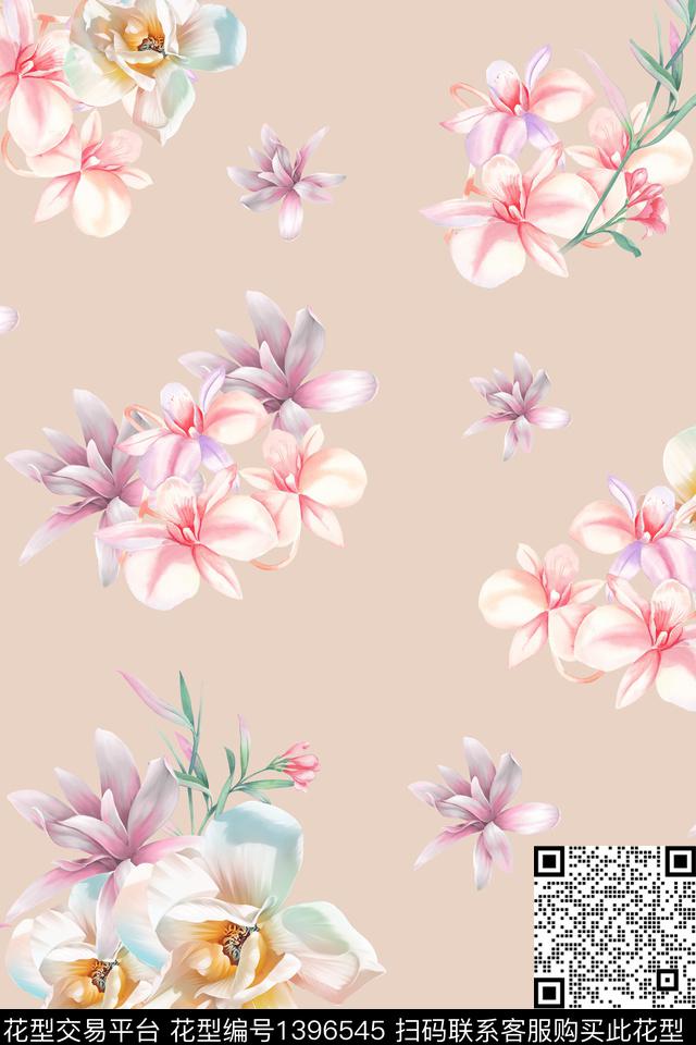清爽底花卉花卉大牌风数码印花华亿平台下载（图片编号: 1396545） - 瓦栏（Walan）